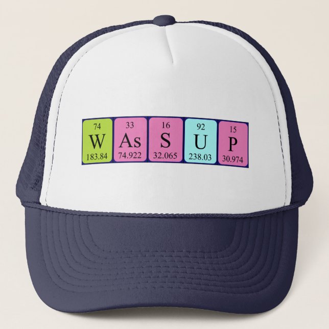 Gorra de palabras de tabla periódica Wassup (Anverso)