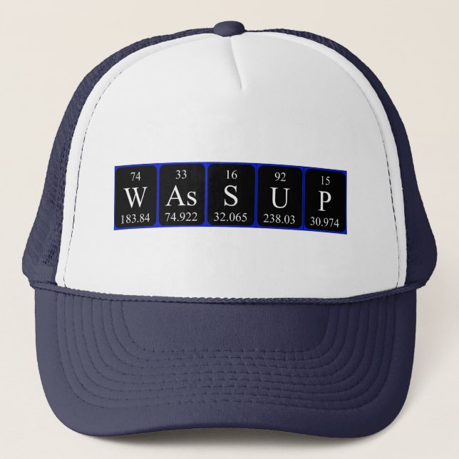 Gorra de palabras de tabla periódica Wassup (Anverso)
