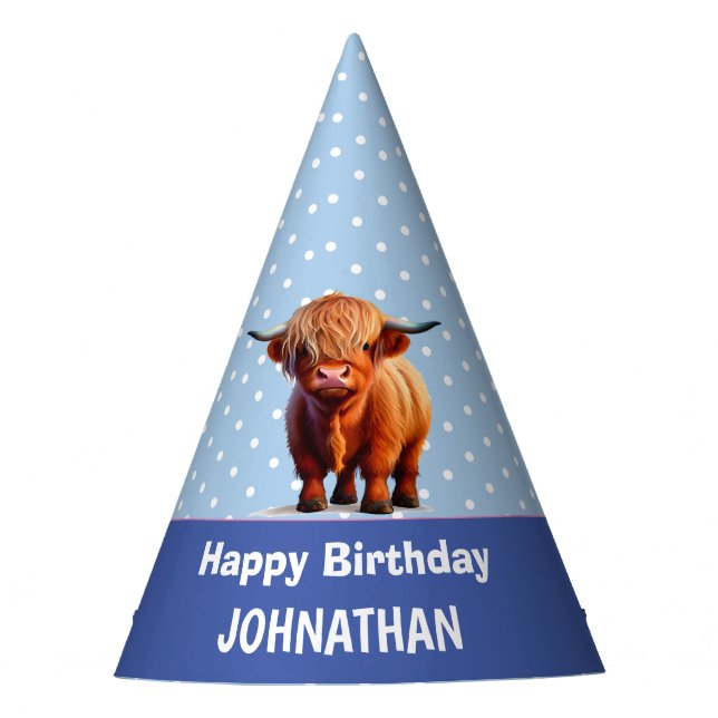 Gorra del Fiesta azul Highland Cow Happy Birthday (Anverso)