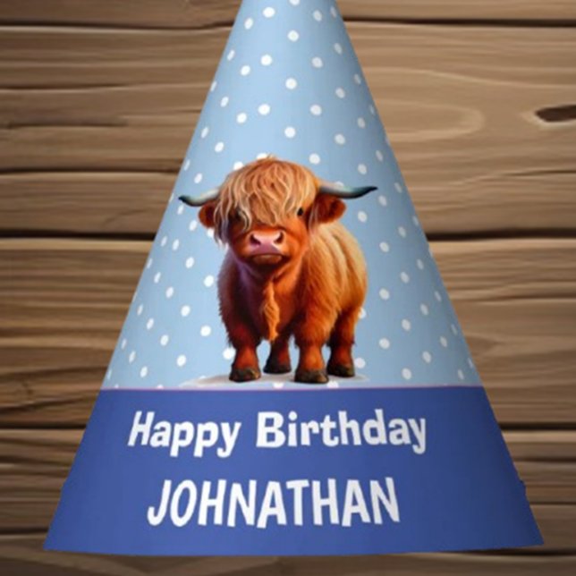 Gorra del Fiesta azul Highland Cow Happy Birthday (Celebrate with a smile! Send warm birthday wishes featuring a charming Highland Cow in a blue party )