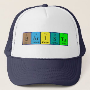 Gorra del nombre de la tabla periódica de Barista