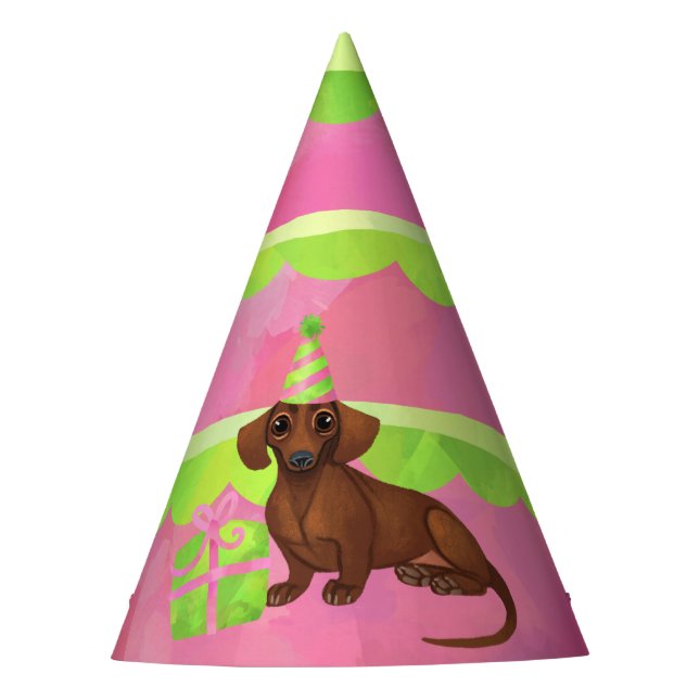 Gorra del partido de cumpleaños de Dachshund rosa  (Anverso)