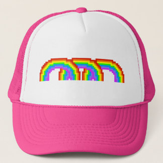 Gorra feliz del pixel del arco iris retro rosado