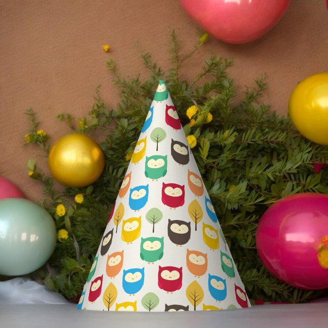 Gorra Fiesta de lechuza Personalizado multicolor (Big eye Owl Paper party hat, Kids,adults,party birthday hat,Baby Shower,wedding,celebration hat)