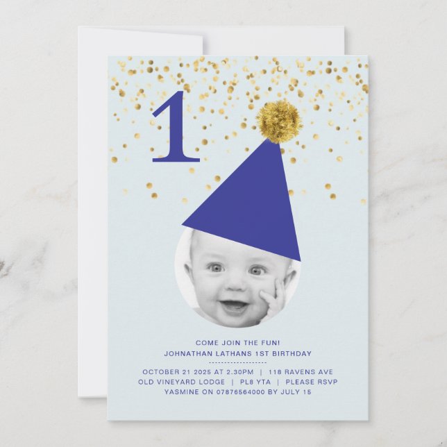 Gorra fiesta - Invitación de cumpleaños número 1 (Anverso)
