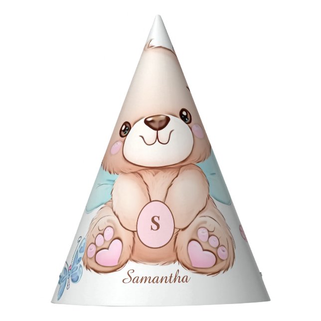 Gorra Fiesta personalizado de oso y mariposas (Anverso)