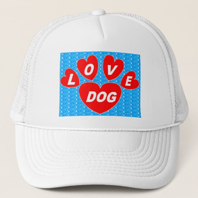 Gorra Love Dog Hearts Red on Bright Blue (Anverso)