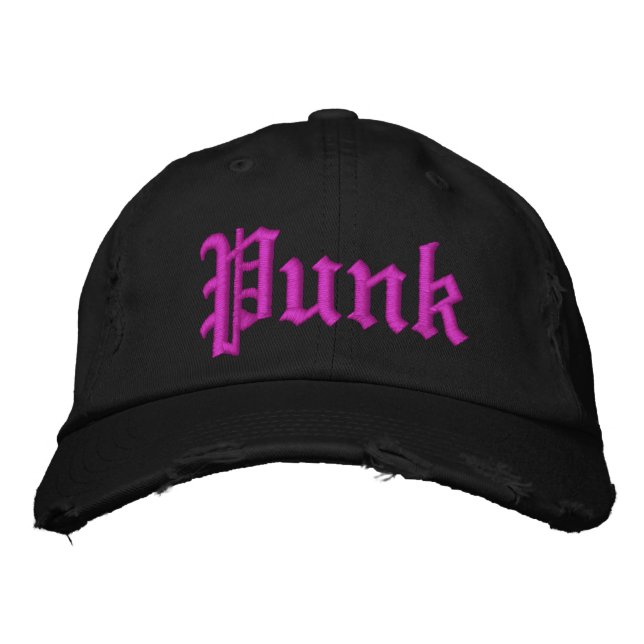Gorra negro angustiado por Punk rosa (Anverso)