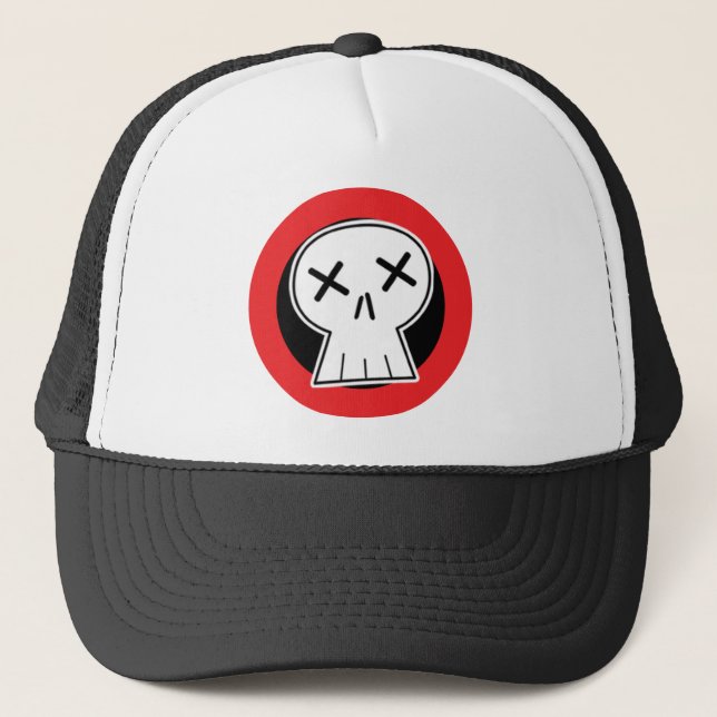 Gorra rojo del camionero de la blanco del cráneo (Anverso)