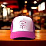 Gorra rosa ancla náutica capitana personalizada pa<br><div class="desc">Gorra de barco personalizada para niña con un ancla náutica rosa intenso que dice CAPITANA y tu nombre personalizado. Gran regalo para una excursión en barco de niñas,  tu propio velero,  yate,  tripulación de barco,  ducha de novia.</div>