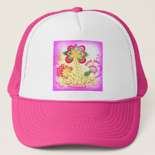 gorra rosa de palmera labrada al estilo hippie