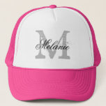 Gorra rosado de neón personalizado del monograma<br><div class="desc">Gorra rosado de neón personalizado del camionero del monograma conocido para la novia y las damas de honor. Letra inicial conocida con monograma del vintage con tipografía elegante de la escritura. Favores de banquete de boda lindos para las huéspedes, los amigos y la familia. Haga sus los propios para la...</div>