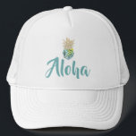 Gorra tropical del camionero de la piña de la<br><div class="desc">Gorra tropical del camionero de la piña de la acuarela de la hawaiana</div>