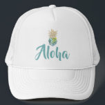 Gorra tropical del camionero de la piña de la<br><div class="desc">Gorra tropical del camionero de la piña de la acuarela de la hawaiana</div>