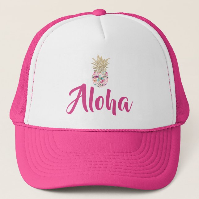 Gorra tropical del camionero del rosa y de la piña (Anverso)