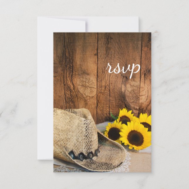 Gorra Vaquero, Tarjeta RSVP de Boda de Madera Sunf (Anverso)