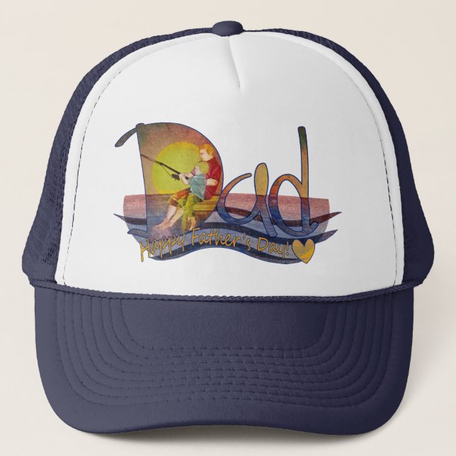 Gorras artísticos felices de la pesca del papá y (Anverso)