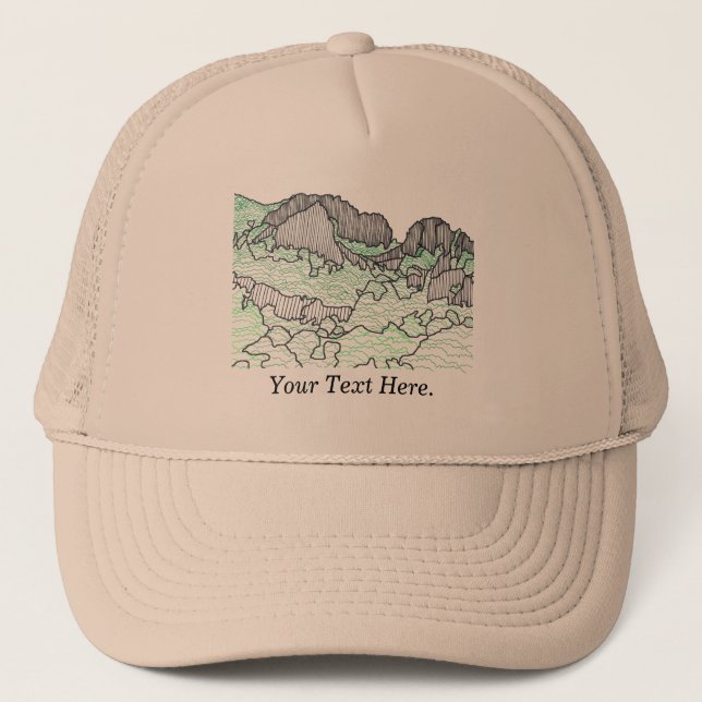 Gorras de dibujo de líneas de árboles y montañas d (Anverso)