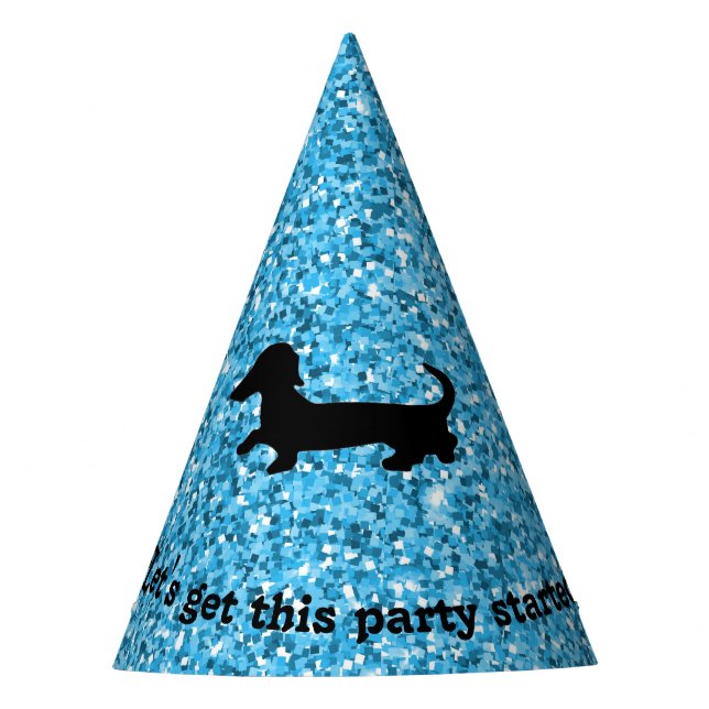 Gorras del Fiesta Dachshund, Purpurina azul (Anverso)