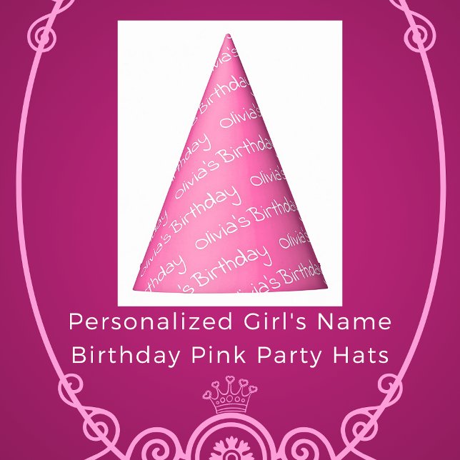 Gorras Fiestas rosados de cumpleaños con nombre de (Personalized Girl's Name Birthday Pink Party Hats)