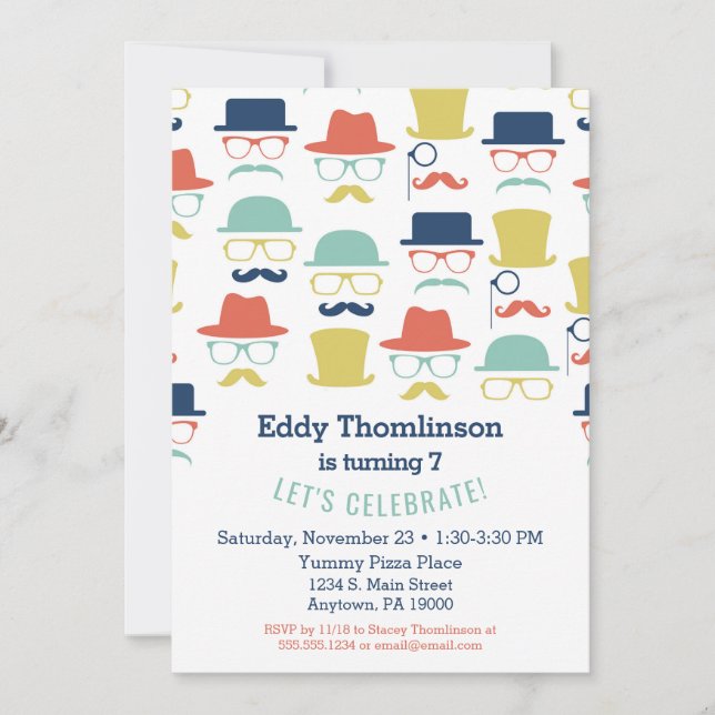 Gorras Mustaches Invitación de cumpleaños Hip Homb (Anverso)