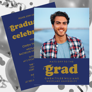 GORRAS RETRO NEGRITAS AL GRADUADO FOTO INVITACIÓN 