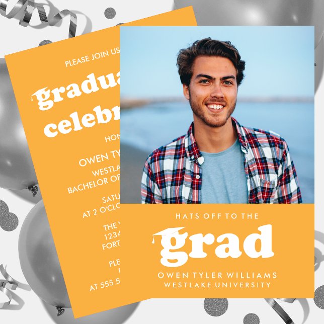 GORRAS RETRO NEGRITAS AL GRADUADO FOTO INVITACIÓN  (Subido por el creador)