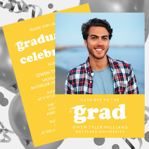 GORRAS RETRO NEGRITAS AL GRADUADO FOTO INVITACIÓN 