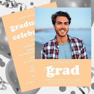 GORRAS RETRO NEGRITAS AL GRADUADO FOTO INVITACIÓN 
