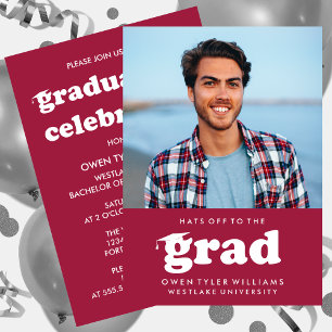 GORRAS RETRO NEGRITAS AL GRADUADO FOTO INVITACIÓN 