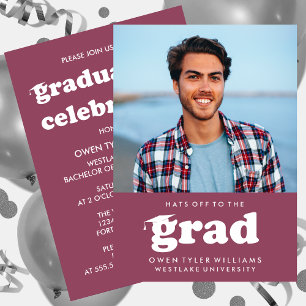 GORRAS RETRO NEGRITAS AL GRADUADO FOTO INVITACIÓN 