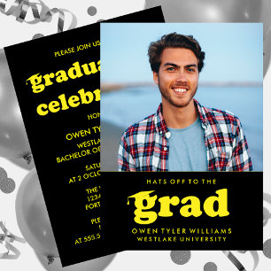 GORRAS RETRO NEGRITAS AL GRADUADO FOTO INVITACIÓN 