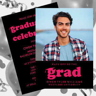 GORRAS RETRO NEGRITAS AL GRADUADO FOTO INVITACIÓN 