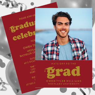 GORRAS RETRO NEGRITAS AL GRADUADO FOTO INVITACIÓN 