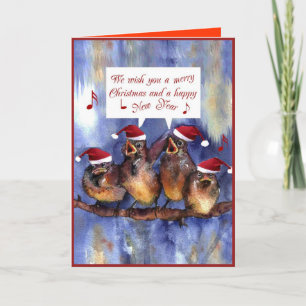 gorriones que desean Felices Navidad