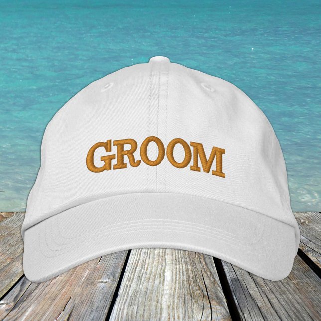 Gorro de béisbol bordado GROOM dorado / blanco (Subido por el creador)