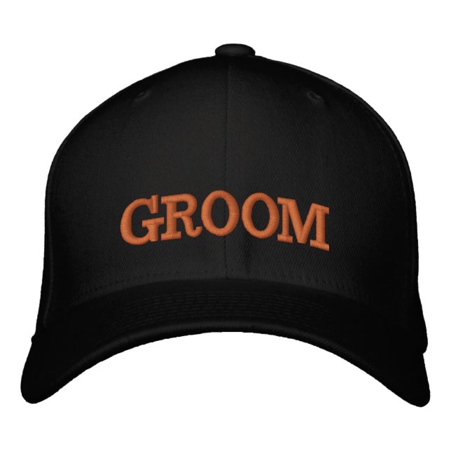 Gorro de béisbol bordado GROOM dorado / negro (Anverso)