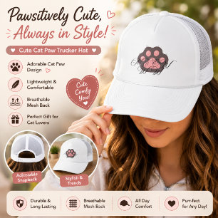 Gorro de camionero con pata de gato "Meow" lindo -