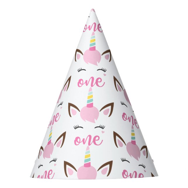 Gorro De Fiesta 1.ᵉʳ cumpleaños Pastel Unicorn Uno (Anverso)