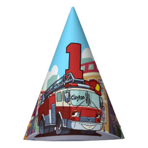Gorro De Fiesta 1r Coche de bomberos del cumpleaños