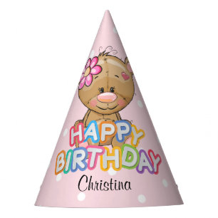 Gorro De Fiesta 1r Personalizado del oso de peluche del cumpleaño
