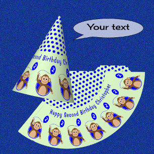 Gorro De Fiesta 2.º cumpleaños niños de mono verde azul