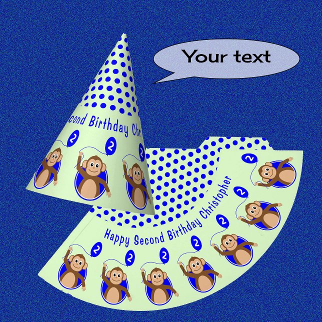 Gorro De Fiesta 2.º cumpleaños niños de mono verde azul (Subido por el creador)