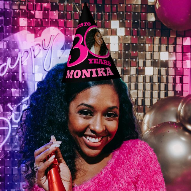 Gorro De Fiesta 30 años foto personalizada rosa negro (Subido por el creador)