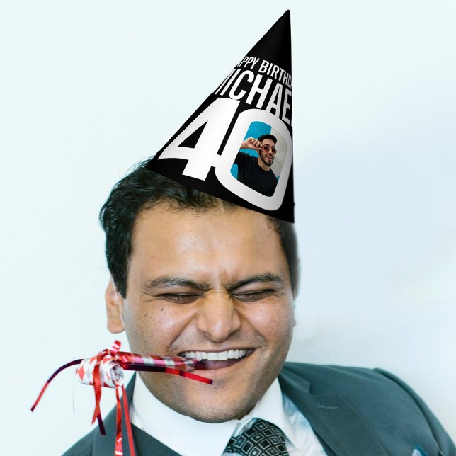 Gorro De Fiesta 40.ª foto de cumpleaños blanco negro personalizado (Subido por el creador)
