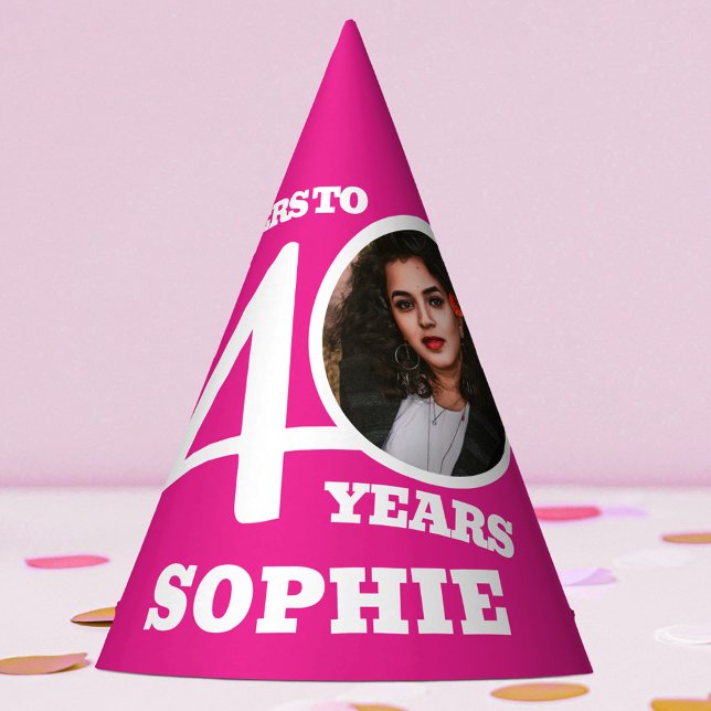 Gorro De Fiesta 40 años foto personalizada rosa blanco (Subido por el creador)