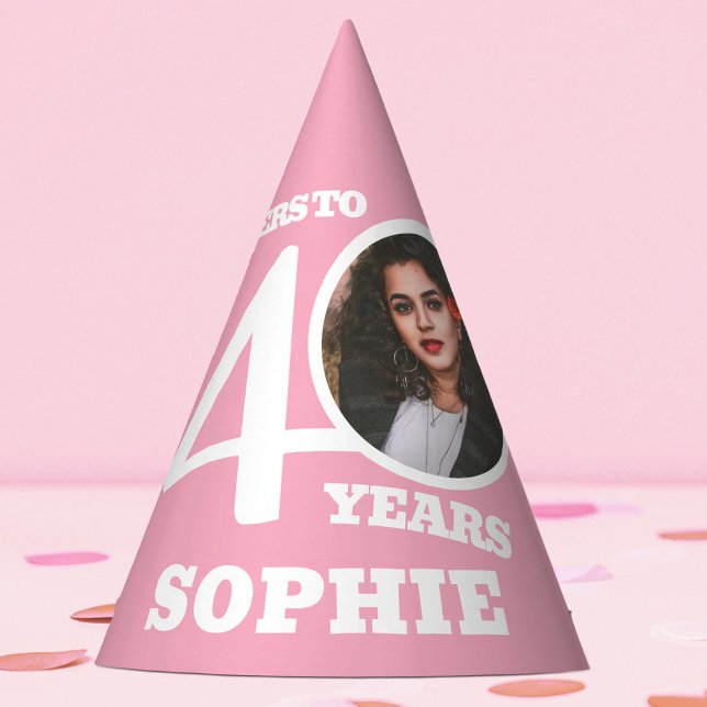 Gorro De Fiesta 40 cumpleaños foto personalizada rosa luz blanca (Subido por el creador)