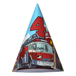 Gorro De Fiesta 4to Coche de bomberos del cumpleaños