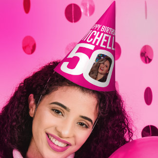Gorro De Fiesta 50.ª foto de cumpleaños rosa caliente blanco perso
