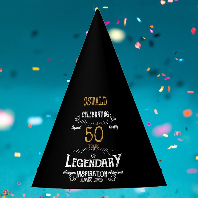 Gorro De Fiesta 50.ª legendaria retro de oro negro (50th Birthday Legendary Black Gold Retro Party Hat
)